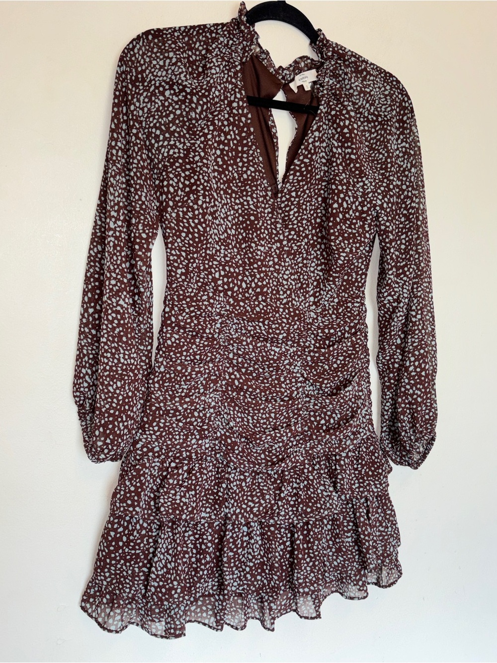 Entro Polka Dot Mini Dress Sz S Ruffle Peasant Cottage Fit & Flare Layered Lined